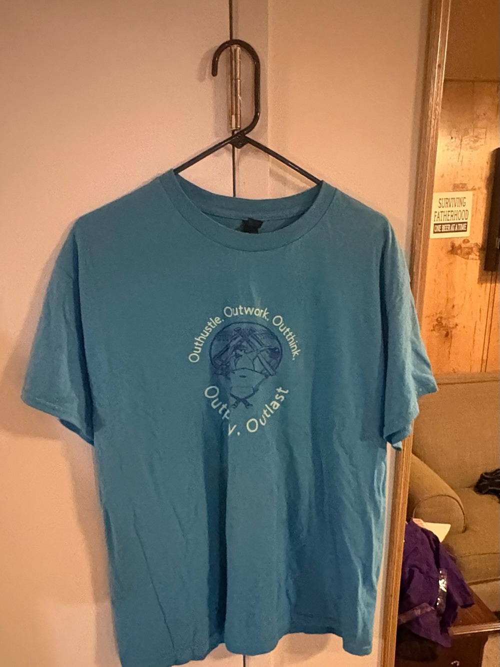 Gildan Blue Graphic Crewneck Tee with Motivational Print